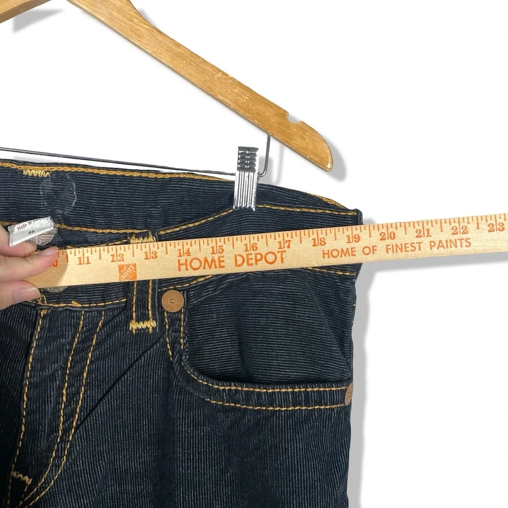True Religion‎ Corduroy Pants Mens 36 Black Big T Stitch Baggy Y2K Streetwear